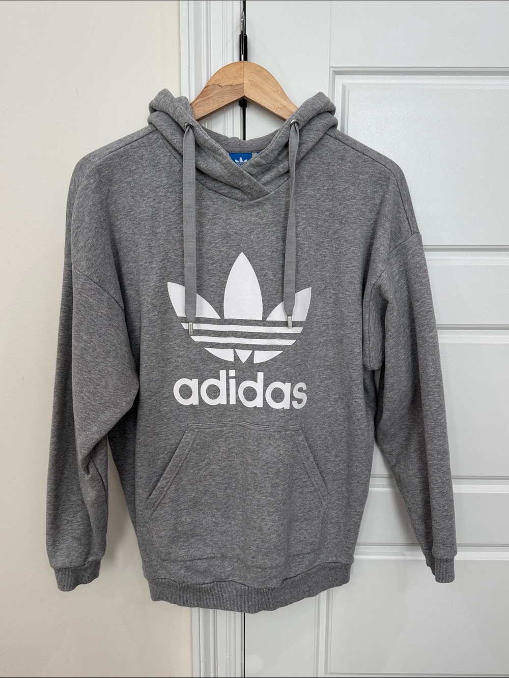 Adidas Gray Oversized Hoodie Sweatshirt White Logo Symbol, Womens sz Medium